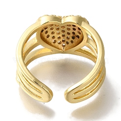 Rack Plating Heart Brass Clear Cubic Zirconia Open Cuff Rings&nbsp;RJEW-S411-09G