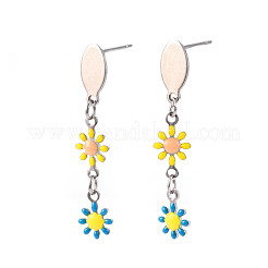 Flower Enamel Long Dangle Stud Earrings&nbsp;EJEW-N049-03A