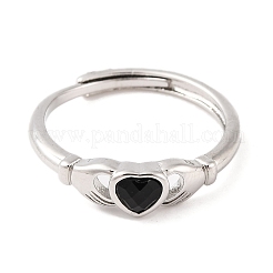 Hand with Heart Natural Dyed & Heated Black Agate Agate Adjustable Rings&nbsp;RJEW-Q817-06P-03