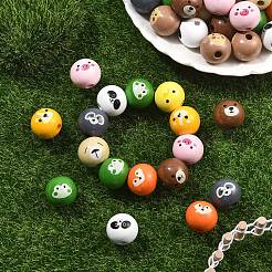 100Pcs 10 Styles Animal Themes Printed Wood European Beads&nbsp;WOOD-YW0001-87
