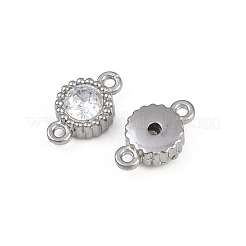 304 Stainless Steel Pave Clear Cubic Zirconia Flat Round Links Connector Charms&nbsp;STAS-F322-12P