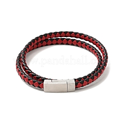Microfiber Leather Braided Double Loops Wrap Bracelet with 304 Stainless Steel Magnetic Clasp for Men Women&nbsp;BJEW-C021-08-P