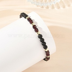4Pcs 4 Styles Natural Mixed Stone Faceted Cube and Round Natural Lava Rock Beaded Stretch Bracelets for Women&nbsp;BJEW-JB14250-02