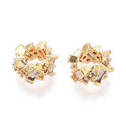 Brass Micro Pave Clear Cubic Zirconia Rondelle European Beads&nbsp;KK-N275-08G
