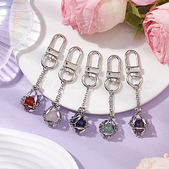 Stainless Steel Macrame Chain Pouch Round Natural Lapis Lazuli & Amethyst & Green Aventurine & Carnelian & Rose Quartz Holder Pendant Decorations&nbsp;HJEW-JM02047