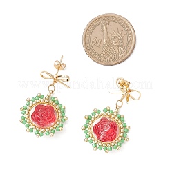 Flower Glass Dangle Stud Earrings&nbsp;EJEW-MZ00522