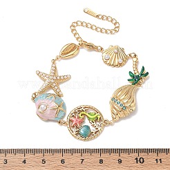 Summer Beach 304 Stainless Steel Rhinestone Enamel Starfish Shell Shape Link Chain Bracelets for Women&nbsp;SA-CBA7107-04G