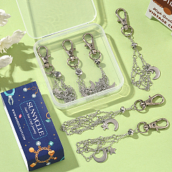 6Pcs 3 Styles Moon Alloy Swivel Lobster Claw Clasps & Brass Cable Chains&nbsp;AJEW-SC0003-98P
