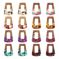 16Pcs 8 Colors Transparent Resin & Walnut Wood Pendants&nbsp;RESI-TA0001-97