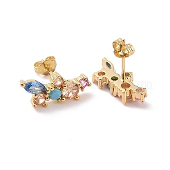 Colorful Cubic Zirconia Flower Stud Earrings&nbsp;X-EJEW-C030-03G