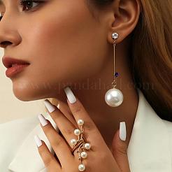 Iron with Imitation Pearl Round Dangle Stud Earrings and Cuff Rings Set&nbsp;YS4776-1