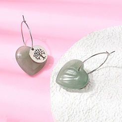 Natural Green Aventurine & 304 Stainless Steel Hoop Earrings for Women&nbsp;EJEW-G475-05P-07