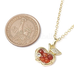 Apple Brass Micro Pave Cubic Zirconia with Natural Agate(Dyed) Pendants Necklaces&nbsp;NJEW-TA00154