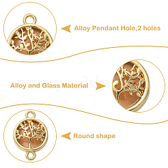 40Pcs 8 Colors Glass Flat Round with Tree of Life Links Connector Charms&nbsp;GLAA-YW0005-51