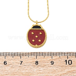 304 Stainless Steel Dark Red Enamel Ladybug Pendant Boston Link Chain Necklaces for Women&nbsp;NJEW-U032-07G-02