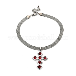 201 Stainless Steel Glass Cross Pendant Necklaces&nbsp;NJEW-G115-02P
