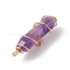 Natural Amethyst Copper Wire Wrapped Pointed Pendants&nbsp;PALLOY-JF02535-02