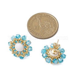 3 Pairs Flower Glass Seed Beaded with Natural Mashan Jade Stud Earrings for Women&nbsp;EJEW-MZ00208