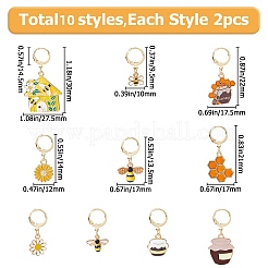 20Pcs 10 Styles Bees Alloy Enamel Pendant Locking Stitch Markers&nbsp;HJEW-HS00071