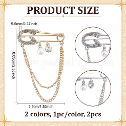 2Pcs 2 Colors Alloy Rhinestone Hanging Chain Brooches&nbsp;JEWB-PH0001-77