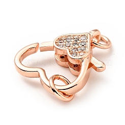 Brass Micro Pave Clear Cubic Zirconia Heart Lobster Claw Clasps&nbsp;KK-G416-35RG