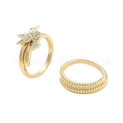 Brass Micro Pave Cubic Zirconia Bird Open Cuff Rings Set for Women&nbsp;RJEW-U002-11G