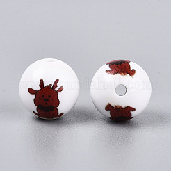 Christmas Printed Opaque Acrylic Round Beads&nbsp;OACR-T029-08B