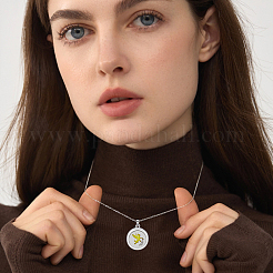 2Pcs 2 Styles Anti-Tarnish Stainless Steel Flat Round Locket Necklaces&nbsp;NJEW-HS0001-18