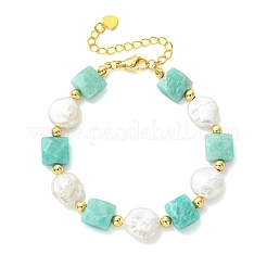 Natural Amazonite & Keshi Pearl Beaded Bracelets for Women&nbsp;BJEW-JB14007-01