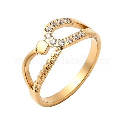 304 Stainless Steel Micro Pave Cubic Zirconia Finger Rings for Women&nbsp;RJEW-A104-01G