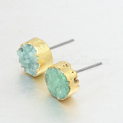 Flat Round Natural Druzy Agate Stud Earrings&nbsp;EJEW-L168-03