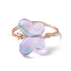 Glass Butterfly Beaded Finger Rings&nbsp;RJEW-JR00537