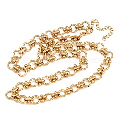 8MM 304 Stainless Steel Textured Ring Link Chain Necklaces&nbsp;NJEW-Z105-04G-01