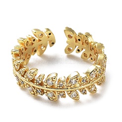 Brass Micro Pave Clear Cubic Zirconia Open Cuff Rings for Women&nbsp;RJEW-G296-02G