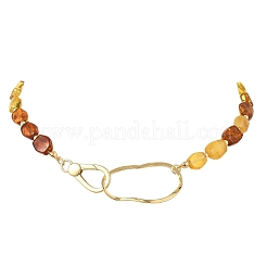 Natural Amber Nuggets Beaded Necklaces with Brass Clasps&nbsp;NJEW-JN06309