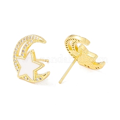 Clear Cubic Zirconia Moon and Star Stud Earrings with Enamel&nbsp;EJEW-I266-10G