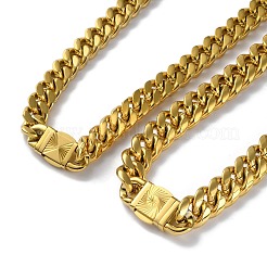 304 Stainless Steel Diamond Cut Cuban Link Chain Necklace with Cubic Zirconia Clasps&nbsp;NJEW-P288-10P