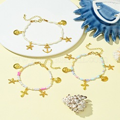 Starfish & Shell & Cross Alloy Charm Bracelet&nbsp;BJEW-FS00016