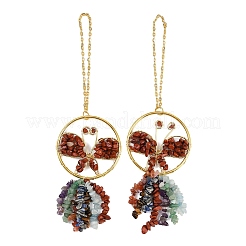 Butterfly Brass & Natural Mixed Stone Pendant Decorations&nbsp;HJEW-Z007-04G