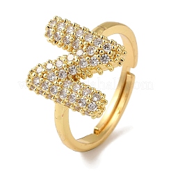 Rack Plating Letter Brass Micro Pave Clear Cubic Zirconia Adjustable Rings for Women&nbsp;KK-S391-03G-N