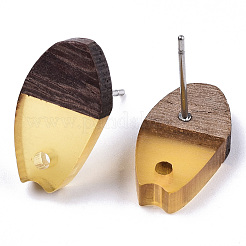 Transparent Resin & Walnut Wood Stud Earring Findings&nbsp;MAK-N032-010A-A02