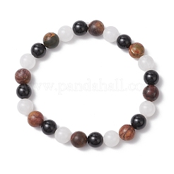 Natural Black Onyx & White Jade & Picasso Stone Round Beaded Stretch Bracelets for Men Women&nbsp;BJEW-JB11952