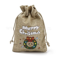 Christmas Printed Burlap Packing Pouches Drawstring Bags&nbsp;ABAG-Q053-02A-09