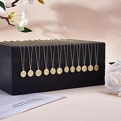 925 Sterling Silver 12 Constellation Necklace Gold Horoscope Zodiac Sign Necklace Round Astrology Pendant Necklace with Zircons Birthday Jewelry Gift for Women Men&nbsp;JN1089B