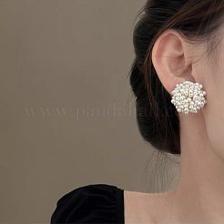Flower Alloy Plastic Imitation Pearl Stud Earrings&nbsp;FS-WGFEC53-01