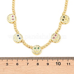 Brass Micro Pave Colorful Cubic Zirconia Smiling Face Round Beaded Bib Necklaces for Women&nbsp;NJEW-F364-07B-G
