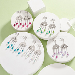 Long Chain with Transparent Glass Beads Dangle Stud Earrings&nbsp;EJEW-JE05245