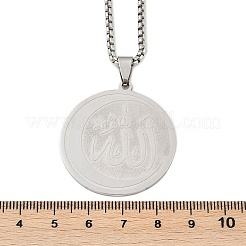 201 Stainless Steel Flat Round with Arabic Pendant Box Chain Necklaces for Women Men&nbsp;NJEW-R013-03P