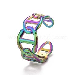 Rainbow Color Ion Plating(IP) 304 Stainless Steel Hollow Open Cuff Ring for Women&nbsp;RJEW-A005-25MC