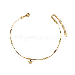 Brass Pave Clear Cubic Zirconia Flower Charm 304 Stainless Steel and Glass Chain Anklets for Women&nbsp;FS-WG0557A-05